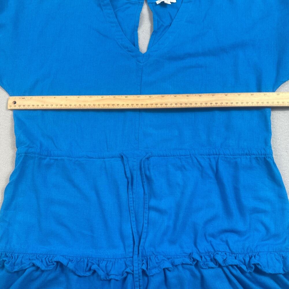 Umgee Blue Linen Blend Tiered Ruffle Romper V-Neck Drawstring A0244 Womens Small - Picture 8 of 16